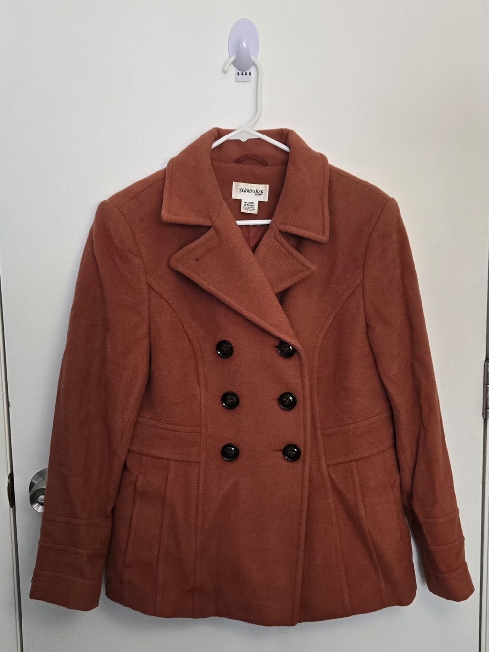 St. John's Bay Women's Double-Breasted Rust Peacoat
